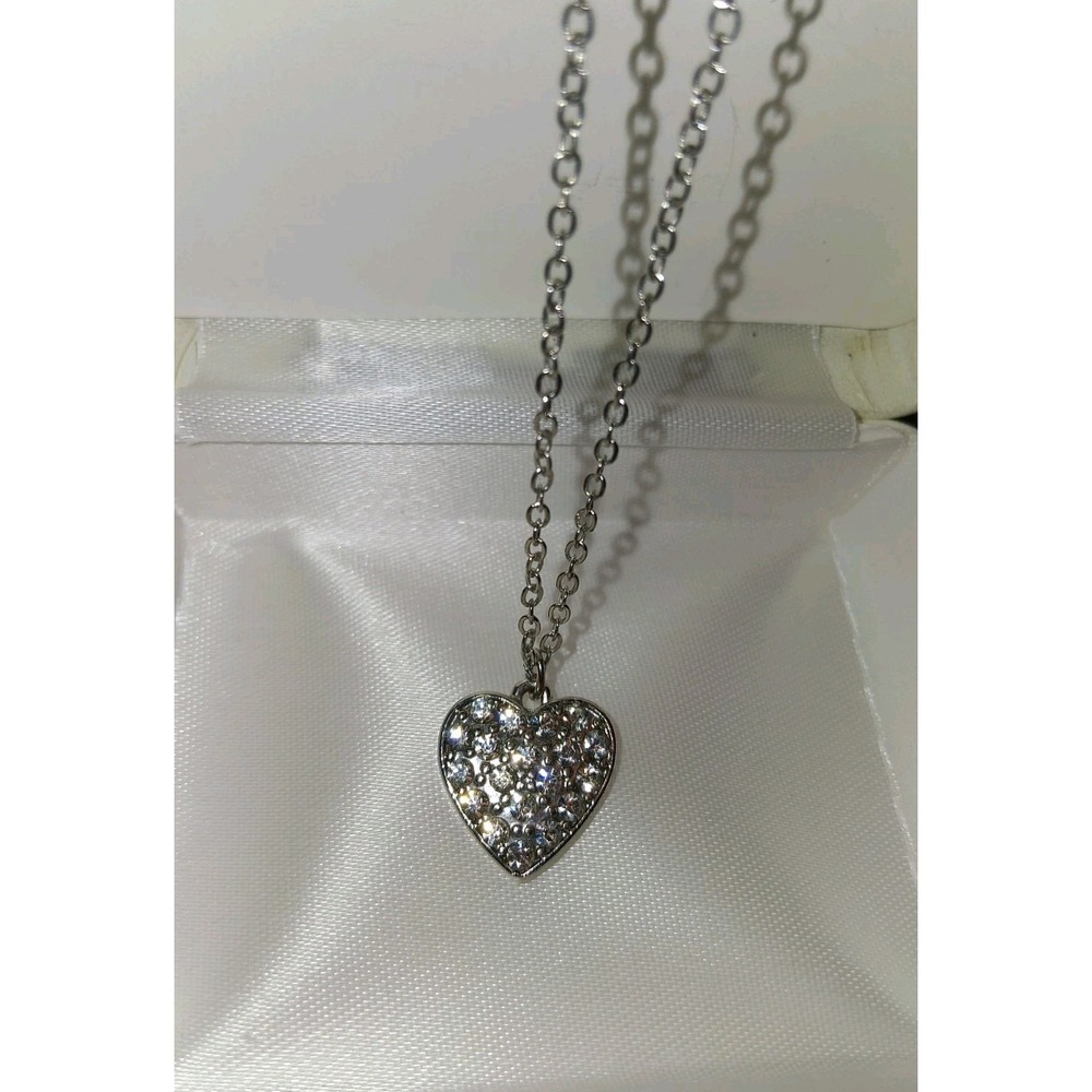 Suen Silver Tone Pave Crystal Heart Pendant Necklace Adjustable Chain Charm‎